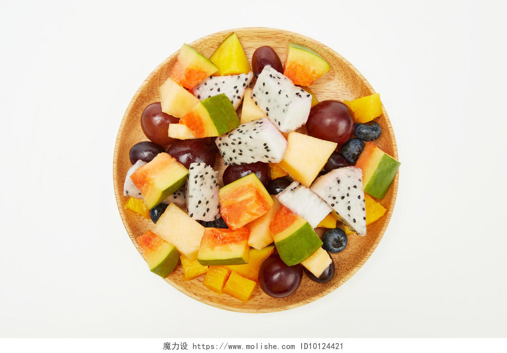 白底果盘水果沙拉背景图片